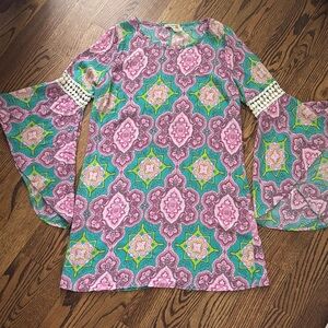 Vintage Boho mini dress with flared sleeves